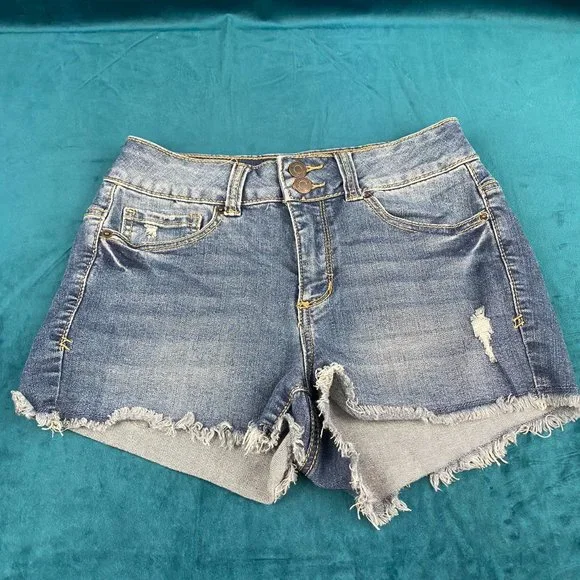 Mudd FLX Stretch 2 Button Distressed Jean Shorts - Picture 2 of 10